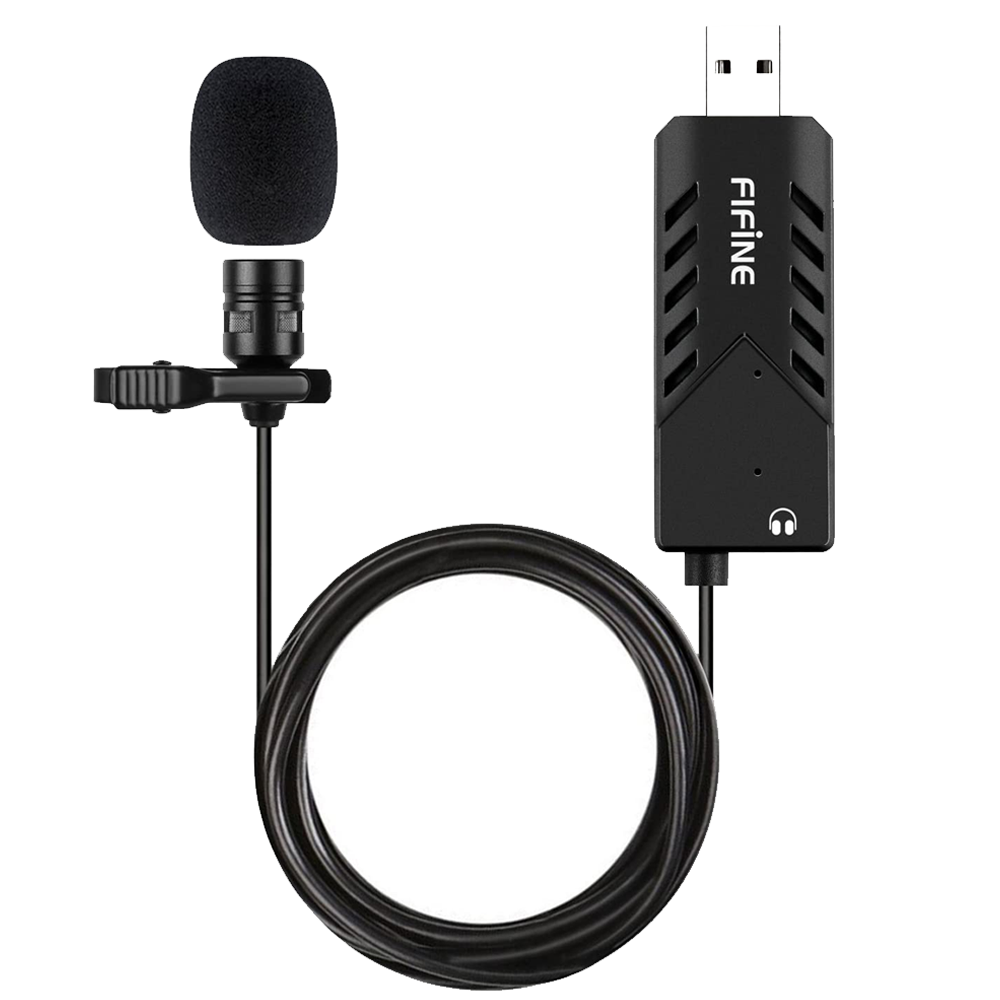Microfone de Lapela USB Lavalier, Cardioide Fifine Clip-On Condensador Com Placa de Som Para Windows e Mac-K053